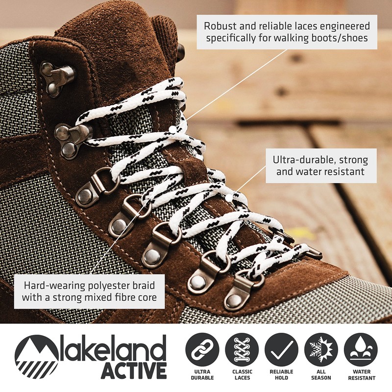 Lakeland Active Grasmoor Walking Boot Laces - White-Black - 200