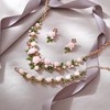 EVER FAITH Crystal Simulated Pearl Light Pink Rose Flower Green