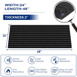 2 Pack Acoustic Foam Panels, 2" X 24" X 48" Wedge Soundproof Studio Foam for Walls,Sound Absorbing Panels, Sound Insulation for Studio, High Density Fireproof Studio Wedges (Black, 2 Pack)