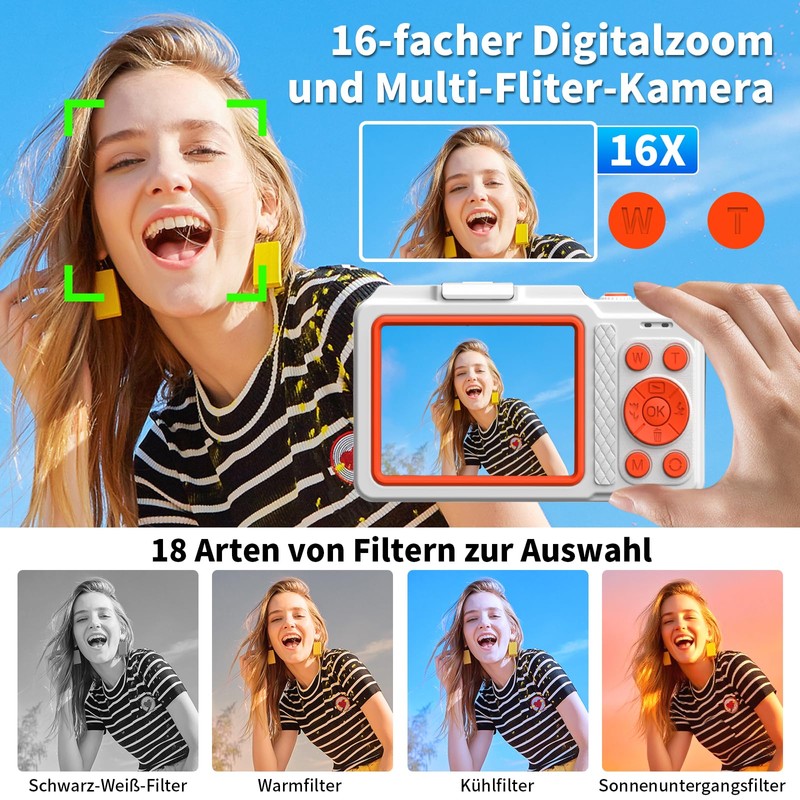 4K Digital Camera, White, Pack of 1