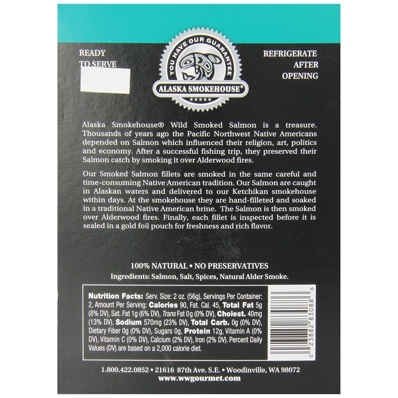 Alaska Smokehouse Smoked Salmon, Pepper Garlic, 4 Ounce Gift Box