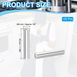 PATIKIL 304 Stainless Steel Dowel Pin 6x30 mm (1/4" Dia), 20 Pcs Hardened Metal Dowel Pins Bunk Bed Pegs Pin Replacement Hardware for Shelf Furniture Assembly DIY