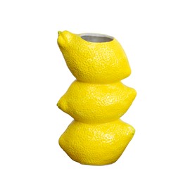 Triple Lemon Stack Vase Ceramic Yellow Summer Fruit Flower Bud Stem Home Decor