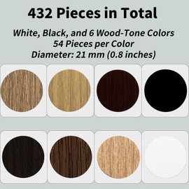 Duricient Screw Hole Covers, 432 PCS Self-Adhesive Stickers for Furniture Cabinets Damage, Stains - 21mm, 8 Patterns (Wood Tone, White, Black) (Classic)