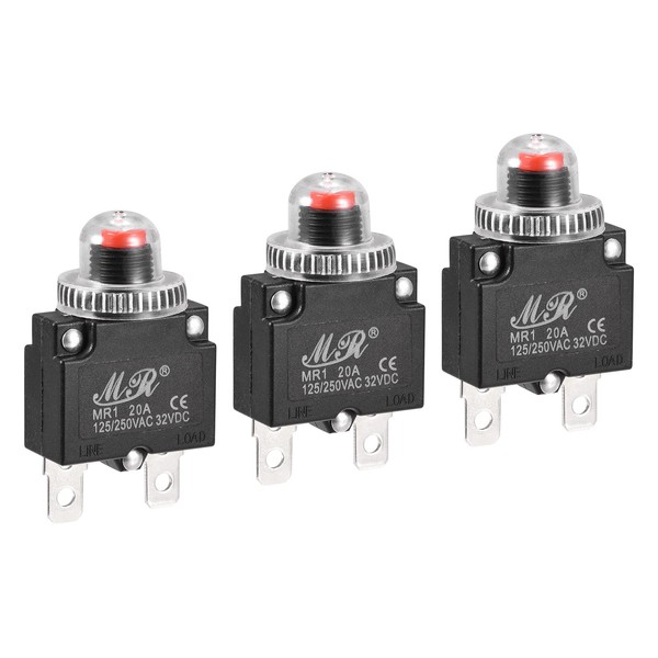 MECCANIXITY Circuit Overload Protector 20A AC125/250V DC32V Push Button Thermal