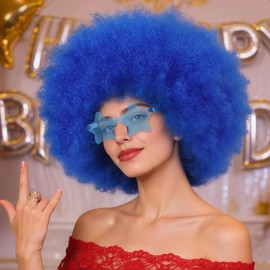 IMEYLE Fluffy Blue Curly Afro Wigs Dark Blue Wigs for Women Blue Hair Wig