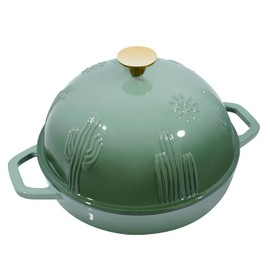 Flavehc Bread Oven Cast Iron Bread Dutch Oven with Cloche Lid for Bread Baking Green Enameled Cast Iron Bread Oven with Dome Lid for Sourdough, 9.8 Inches