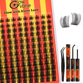 Glowvane Cluster-Lashes Kit 10-18mm, Volume Lashes Individual Cluster D Curl Kit with Lash Bond and Seal and Tweezers, Reusable False Eyelashes DIY Eyelash Extension at Home(Flake B02)