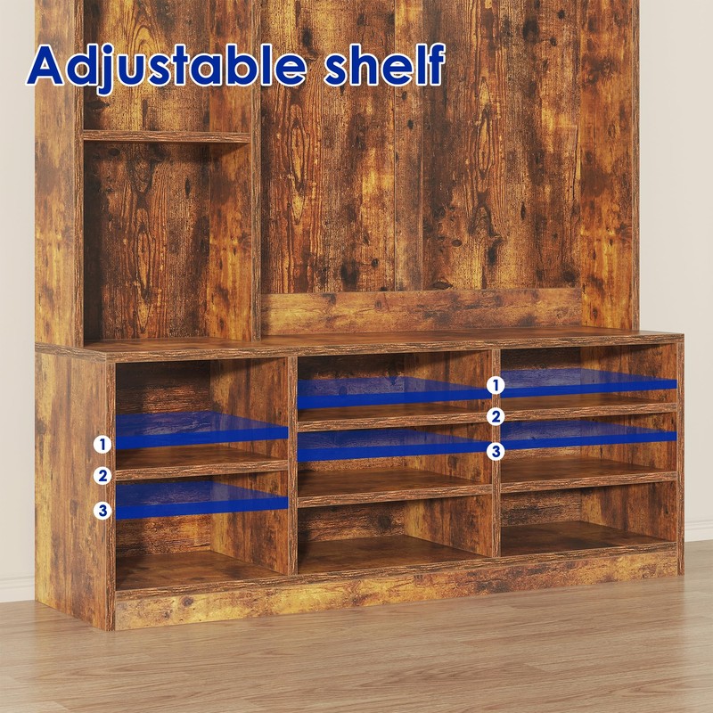Nosepen Hall Tree with Bench and Shoe Storage, 5-in-1 Entryway