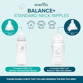 Evenflo Balance Plus - Pezones de cuello estándar para uso con botellas de cuello estándar Evenflo Balance Plus, flujo lento para 0 meses en adelante, paquete de 6
