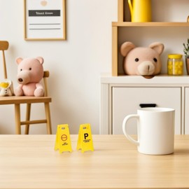 Wakauto 25Pcs Mini Traffic Signs Playset for Includes Traffic Cones Yellow Warning Sign Garbage Can Road Street Toy for Early Transportation Safety Education Themed Parties