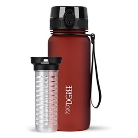 720°DGREE uberBottle Water Bottle + Fruit Container, BPA-Free, Leak-Proof Water Bottle for Children, School, University, Sports, Fitness, Lightweight Tritan Sports Bottle, 650 ml, red, 650ml