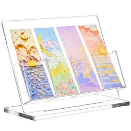 Dunzoom 4 Slots Freestanding Acrylic Bookmark Display Holder for Business Multiple No Assembly Required 2'' Bookmark Organizer Stand for Vendors Retail Store Craft Show Desk