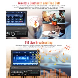 Single Din Touchscreen Car Radio, Rimoody 7'' Electric Flip Out Touch Screen Car Stereo with Bluetooth Mirror Link FM Radio with TF/USB/AUX + Rear View Camera