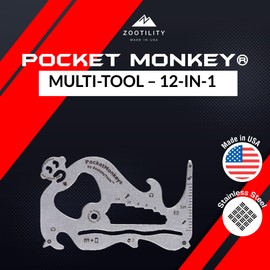 Wallet Multi-Tool, PocketMonkey 12-in-1 Credit Card Tool, Bottle Opener, Stainless Steel, MADE IN USA