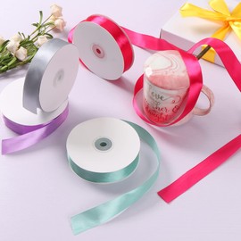 Ewaymado Cinta de satén de doble cara de color sólido gris plateado de 5 cm x 50 yardas, cintas de tela perfectas para decoración de bodas y fiestas, envoltura de regalos, costura, manualidades
