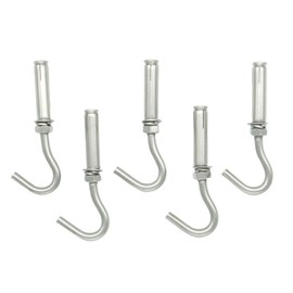 Incontesta M6 304 Stainless Steel Expansion Hook, Heavy Duty Concrete Hook, Open Cup Hook, Expansion Bolts and Screws, 5-Pack for Indoor/Outdoor Use