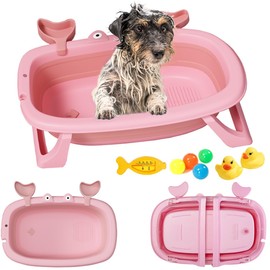 Dog Bath Tub with Dog Toys Pet Bathtub, Portable Puppy Bathtub for Easy Baths and Easy Storage, Dog Bath Tubs for Small Medium Pets-Foldable Pet Shower Tub with Drainage Hole, 26.5 x 17.2 x 7.8In,Pink