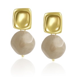 BOBOXZSZD Ladies Dangle Drop Earrings, Exquisite square metal, Natural Resin Flowing Texture, Ultra Light and Simple Temperament, Cute Ears Studs, weighing 4g