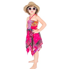 Lofbaz Patchwork Sleeveless Dresses for Girls Cute Summer Beach Mini Party Halter Dress Baby Girl Patchwork Pink 5-6 Years