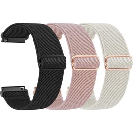Meliya 18mm Watch Bands Quick Release Replacement Wristband, 3 Pack Solo Loop Adjustable Elastic Nylon Straps for Men Women, Black+Pink+Starlight