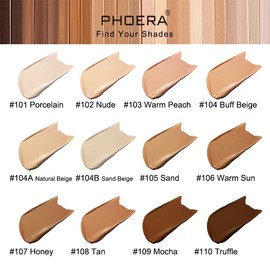 ONEKLIK Phoera Foundation Full Coverage Foundation Soft Matte Liquid Foundation Makeup Flawless Cream Smooth Waterproof Lightweight 24HR Long Lasting New Formula Tube Pack (106 Warm Sun)