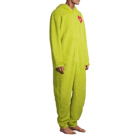 The Grinch Men's Fuzzy Plush Warm Holiday Hooded Union Suit Pajamas (XX-Large) Green