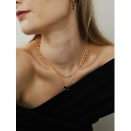 OZEL Layered Necklaces for Women 14K Gold Plated Dainty Gold Necklace Onyx Black Butterfly Pendant Jewelry Gift (Butterfly(N)_black)