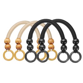 sourcing map 4Pcs Wooden Bead Nylon Purse Handle, Purse Handle Replacement for DIY Handmade Woven Bag Crochet Handbag Purse Making Supplies, Apricot/Black