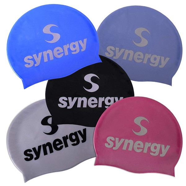 Synergy Silicone Swim Caps 3-Pack (Black/Lavender/Pink BL 3-Pack)