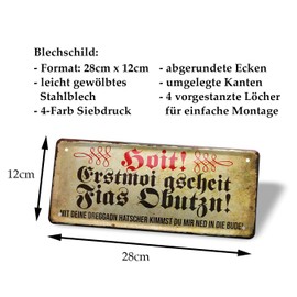 Blechschild Füße abputzen – Retro Decorative Sign – Notice Sign Schuhe abputzen in Bavarian Dialect – Decoration Door Entrance House Entrance Wardrobe Shoe Rack Shoe Cabinet Door Mat – 28 x 12 cm