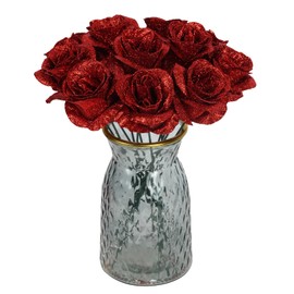 Glitter Roses,30PCS Fake Red Roses Glitter Flowers Bouquet Artificial Roses with Stems for DIY Crafts Wedding Bouquet Party Home Decor(Red)