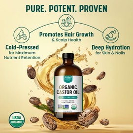 SYLVANA Organic Castor Oil - Cold-Pressed, Hexane-Free, Vegan (16oz) - Nourishing Hair & Skin Treatment, Lash & Brow Serum，16oz