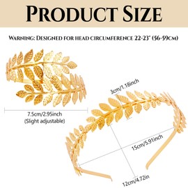 Vovii Greek Goddess Headband & Arm Bands Set for Women Toga Costume, Laurel Wreath Crown Gold Leaf Headband Headpiece for Roman Emperor Greek Accessories Cosplay Prom (4Pcs)
