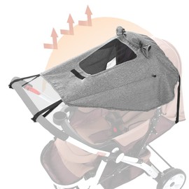UPF50+Universal Buggy Pram Sunshade Waterproof Baby Strollers Sun Cover with Viewing Window Foldable Adjustable Toddler Pram Window Pushchairs Sun Visor Anti-UV Umbrella Canopy
