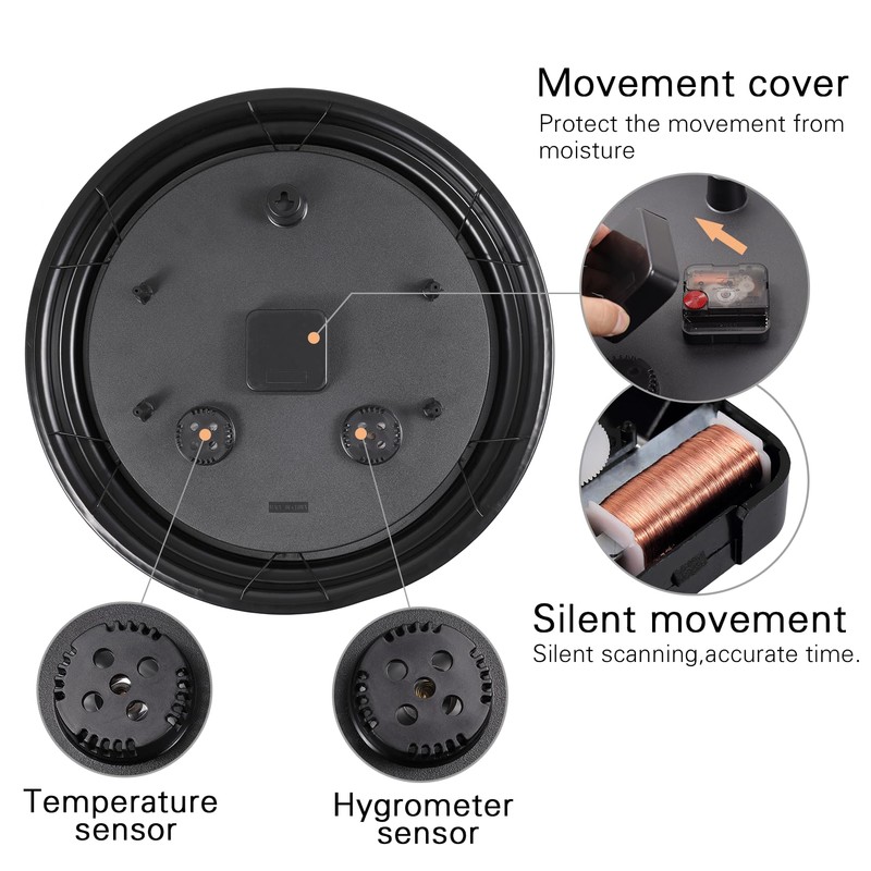 Vigorwise 15 Inch Outdoor Clock, Black Metal-Frame Outdoor Clocks Waterproof,