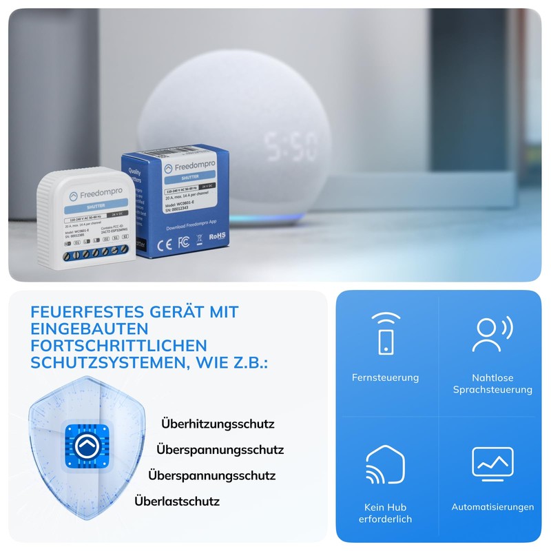 Freedompro Rollladenmodul Mini WC0601-E, Kompakter WiFi Smart Schalter, Hausautomatisierung, Kompatibel