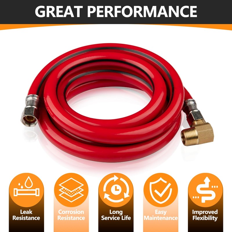 1-Pack HeSun 6 Feet Red PVC Dishwasher Hose, 3/8" Comp