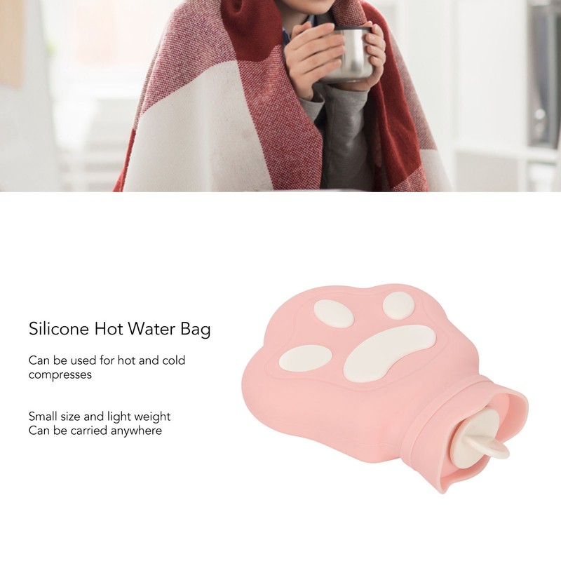 Hot Water Bag Silicone Hot Compress Portable Cartoon Bear Paw