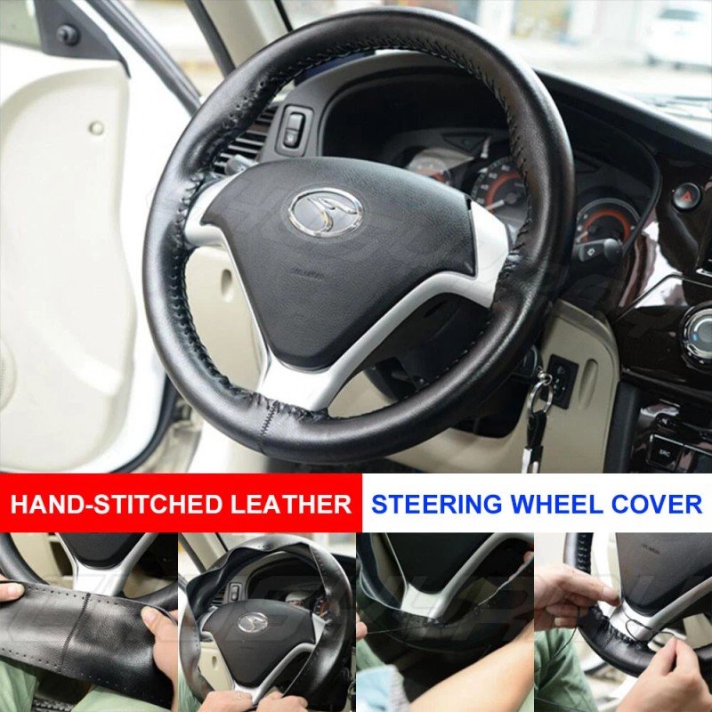 CHUSYYRAY 15" Steering Wheel Cover Genuine Leather for Chevy Silverado