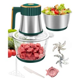 Electric Chopper Food Chopper, blender and food processor combo with 12Cup Glass Bowl and 12 Cup Stainless Steel Bowl, 5-Speed Meat and Vegetable Chop