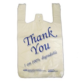 EPOSGEAR® Large Thank You 100% Degradable Eco Plastic Vest Carrier Bags (10" x 15" x 18", Blue, 100)