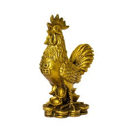 Addune Feng Shui Brass Lucky Rooster Statue Handmade Chicken Cock Golden Figurines Wealth Chinese Zodiac Collectible Home Ornament (S, Gold)