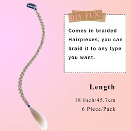 Braid Hair Extensions 6 Pcs Baby Braids Front Side Bang Long Braided Ponytail Extension 18inch Clip in Hair Extensions Straight Synthetic Hairpieces Natural Hair(Bleach Blonde Mix Blonde, 27/613#)