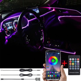 TABEN Car Interior Ambient Lighting Kits, 3 Metres, Fibre Optic RGB, Multicoloured, 16 Million Colours, Music Sync Rhythm, Sound, Active RF Remote Control and Bluetooth App Control, 12 V with DC Line
