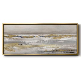 Renditions Gallery Abstract Floater Framed Wall Art Gray and Gold Canvas Home Decor Paintings for Drawing Room Office Class Room - 24"X60" GOLD GAL033