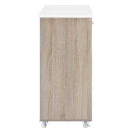 Modway Cuisine Rolling Kitchen Cart with Storage in Oak White - Portable Island for Kitchen with Spice Rack, Perfect as a Coffee Bar Cabinet, Butcher Block Island or Kitchen Island on Wheels