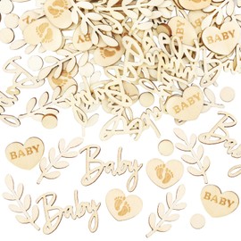 Pack of 120 Wooden Confetti Christening Table Decoration, Scettar Confetti Baby Shower Decoration, Confetti Gender Reveal, Confetti Table Decoration for Baby, Baby Shower for Boys and Girls