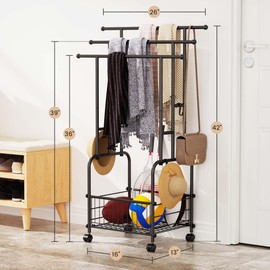 JANUSLiANG Design Towel & Clothes Rack, Drying and organizing Function is Integrated,Used in Bathroom,Cloakroom,Laundry Room,Courtyard and Businesses. No Tools Install,with Wheel & Brake（Black）