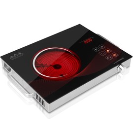 Nardea 2200W Portable Infrared Cooktop, Single Burner Electric Stove, Ceramic Glass Electric Hot Plate with Adjustable Heating Power, 3 Hours Timer